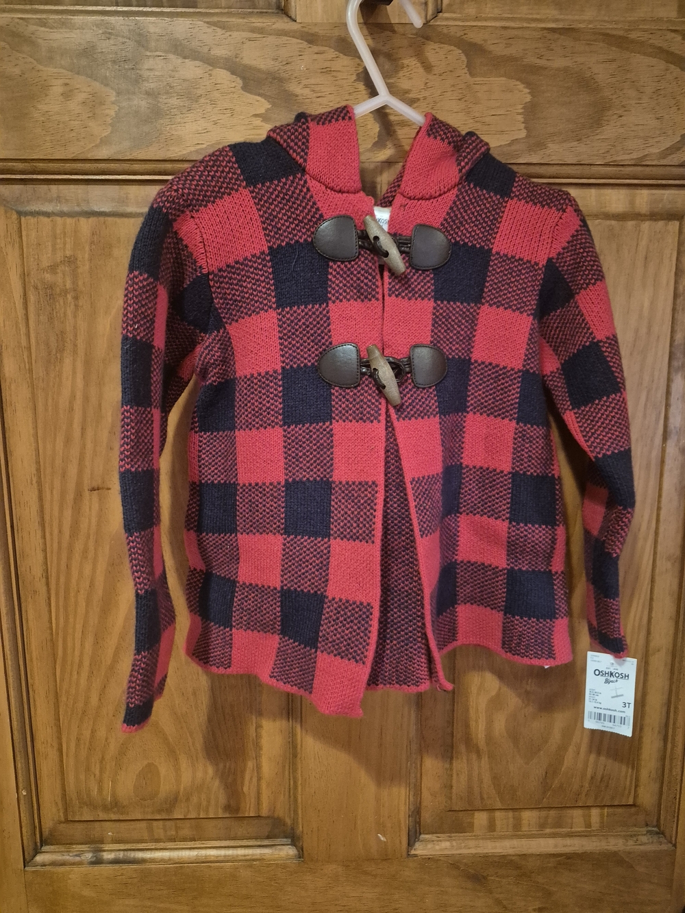 OshKosh B'gosh Red & Black Buffalo Plaid Toggle Hooded Pea Coat